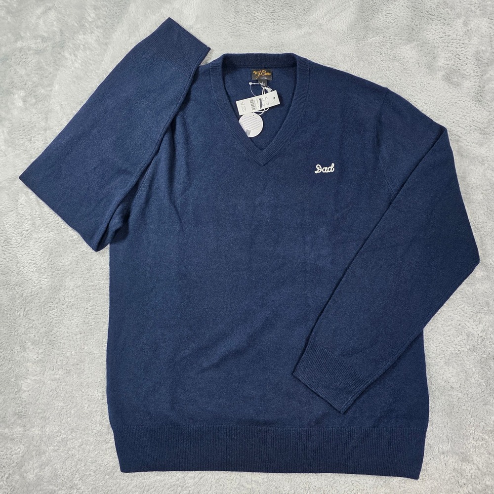 J.Crew 100% Cashmere "Dad" V-Neck Sweater Navy Blue Large CT572 Luxury Pullover